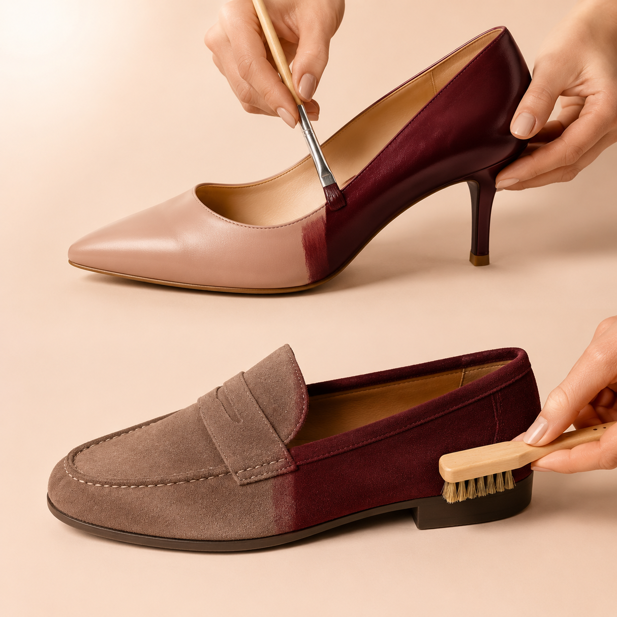 Teinture chaussures femmes cuir/daim