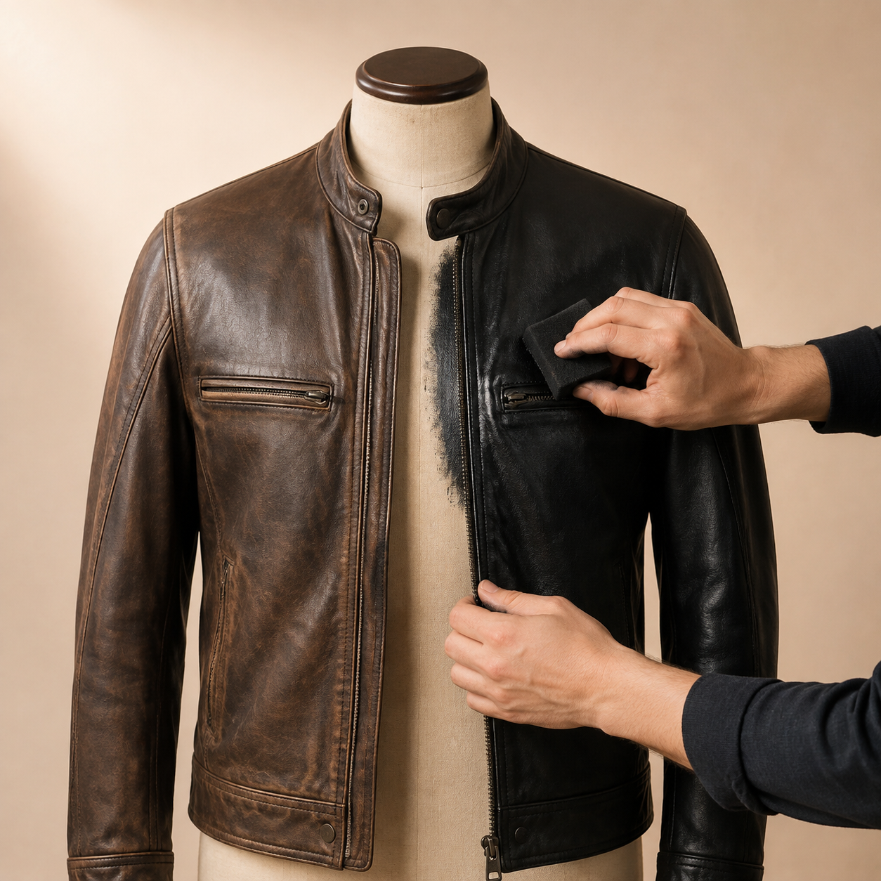 Teinturerie de veste en cuir